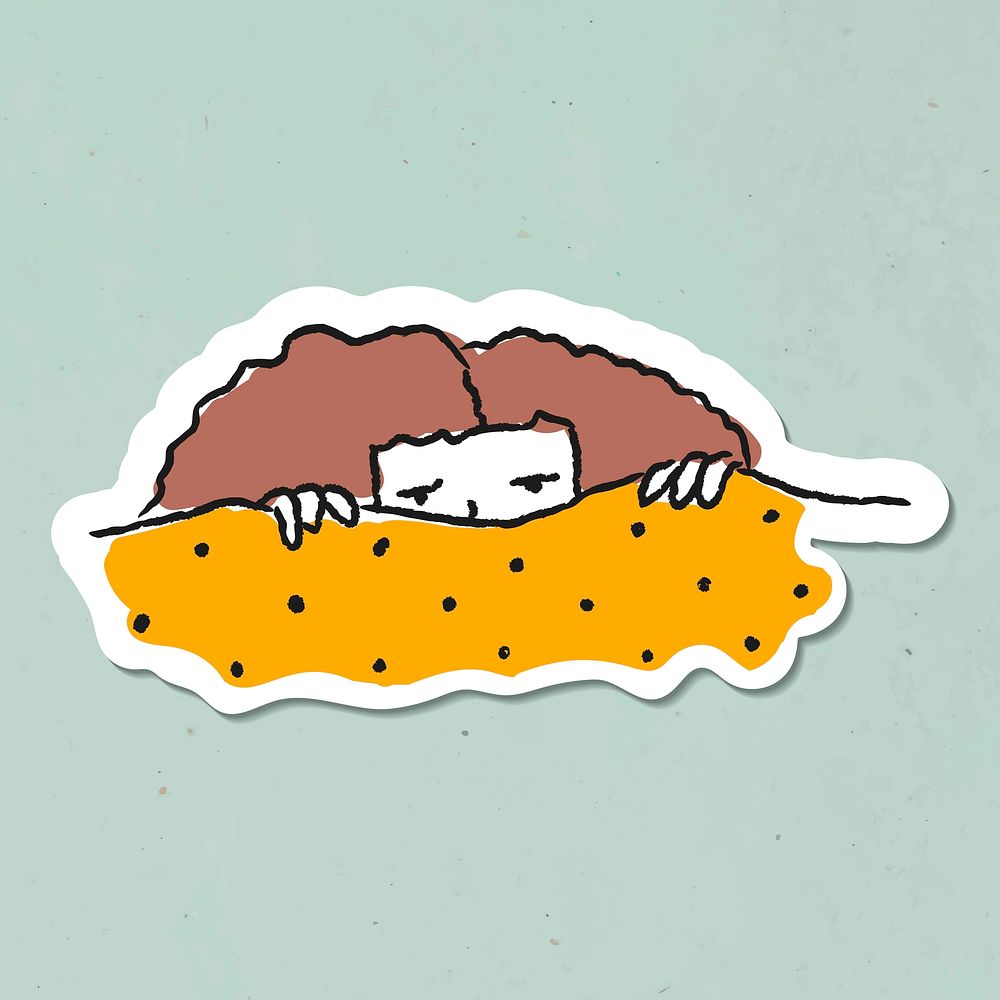 Woman lying on the bed doodle sticker vector