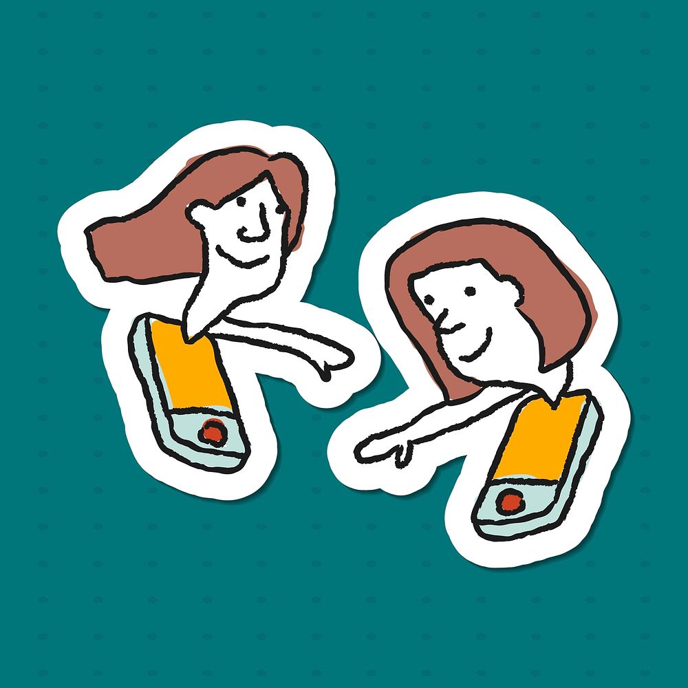 Video chat during quarantine doodle sticker vector