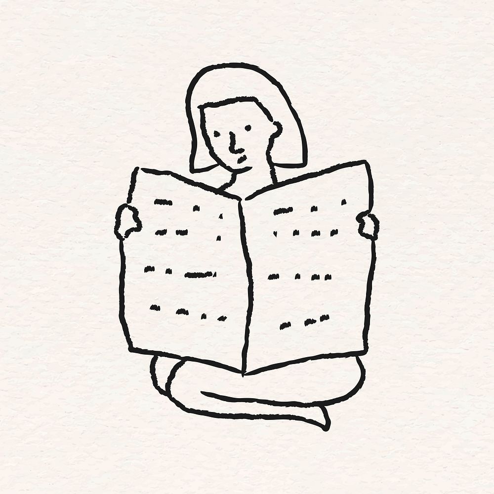 Woman reading a newspaper doodle style vector