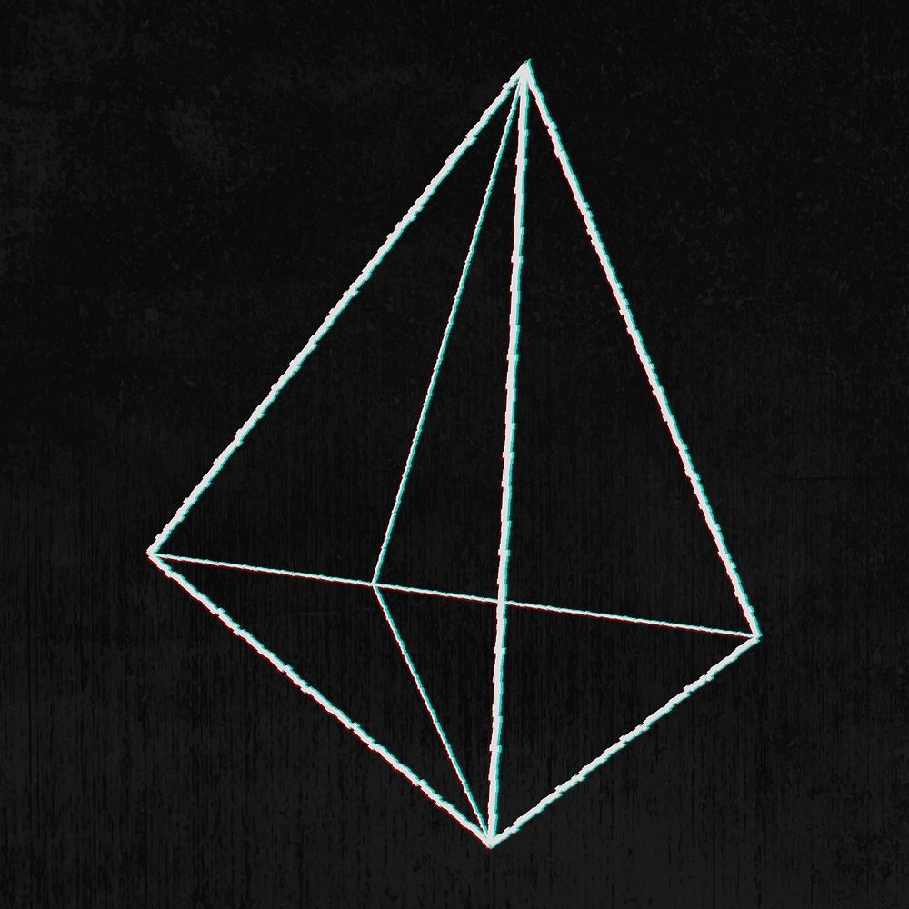 3D pentahedron outline with glitch effect on a black background
