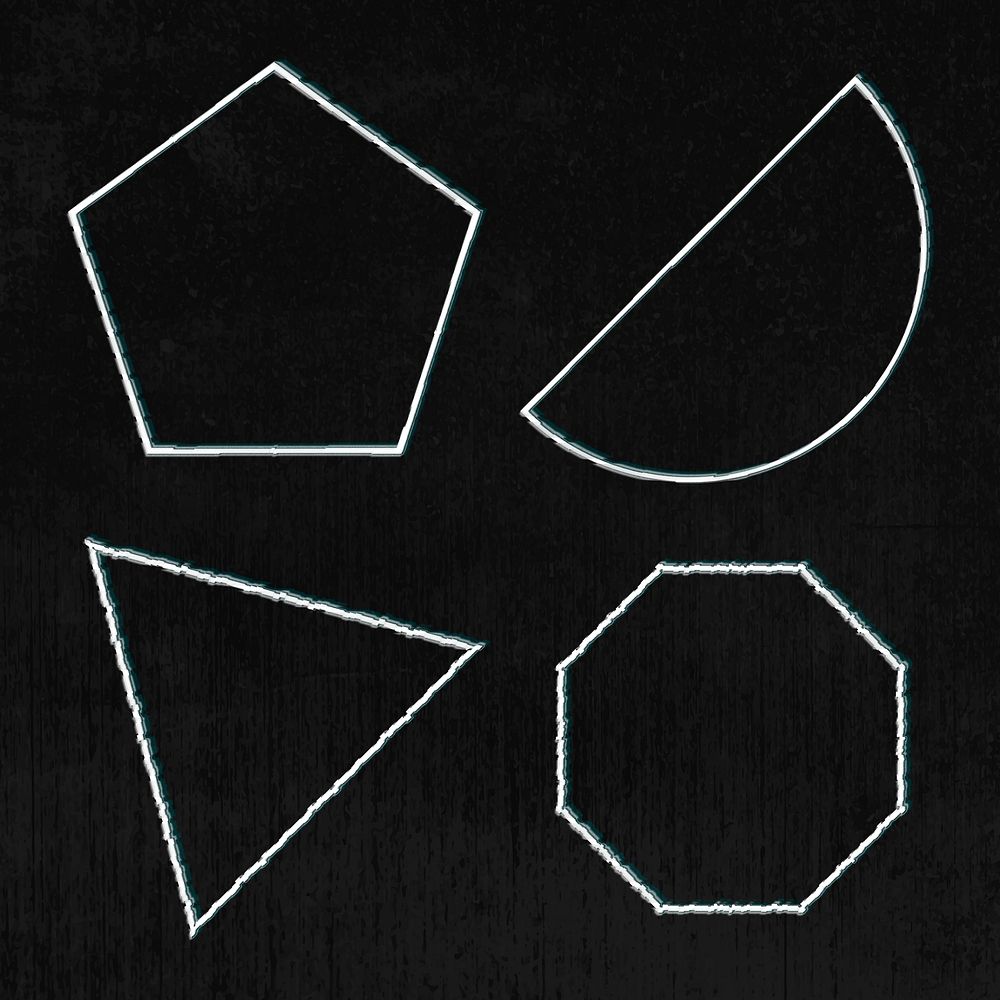 Glitch geometric shape design element set on a black background