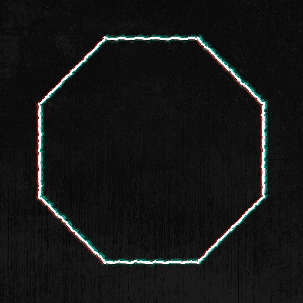 Geometric octagon outline with glitch effect on a black background 