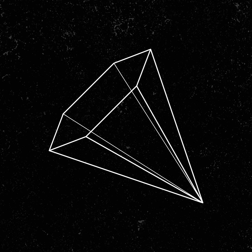 3D hexagonal pyramid outline on a black background vector 