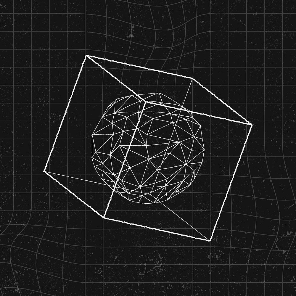 3D icosahedron in a cube on a black background vector 