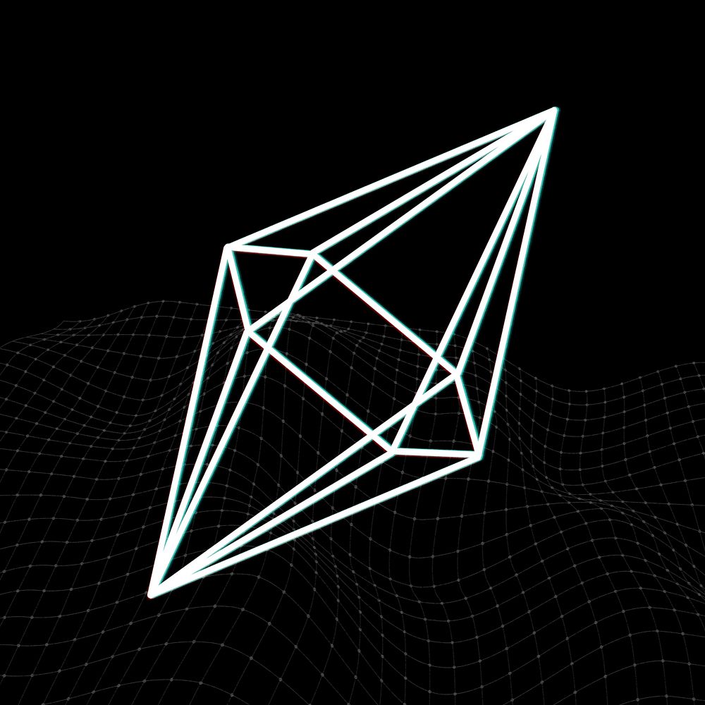 3D hexagonal bipyramid with glitch effect on a black background