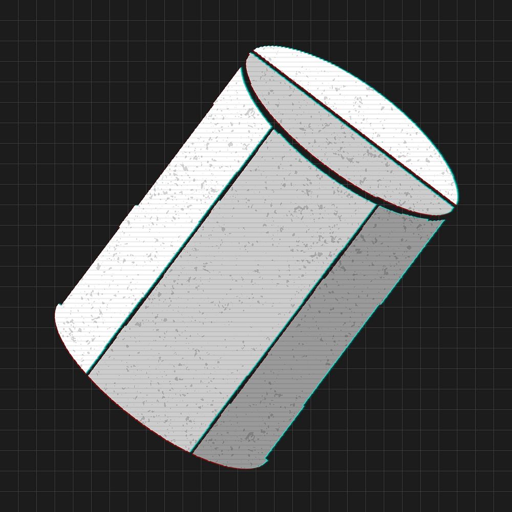 3D cylindrical prism with glitch effect on a black background