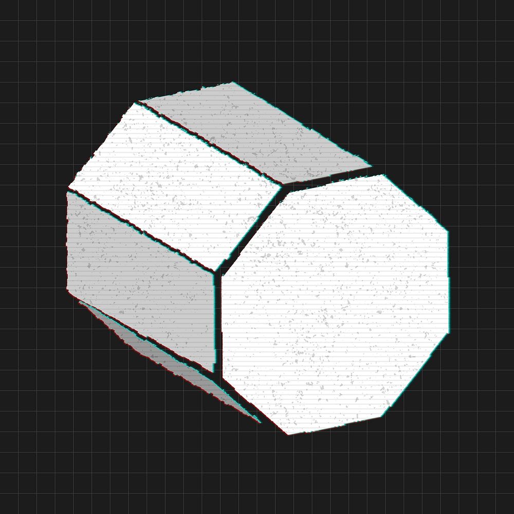 3D octagonal prism with glitch effect on a black background