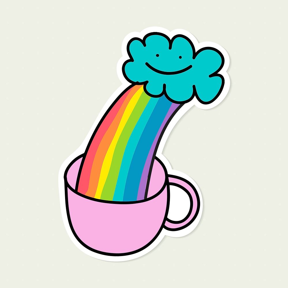 Rainbow in a pink cup sticker with a white border vector