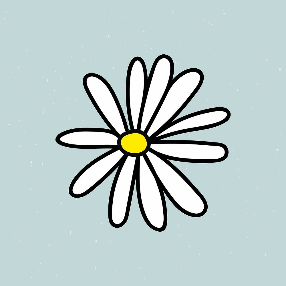 White daisy flower sticker on blue background