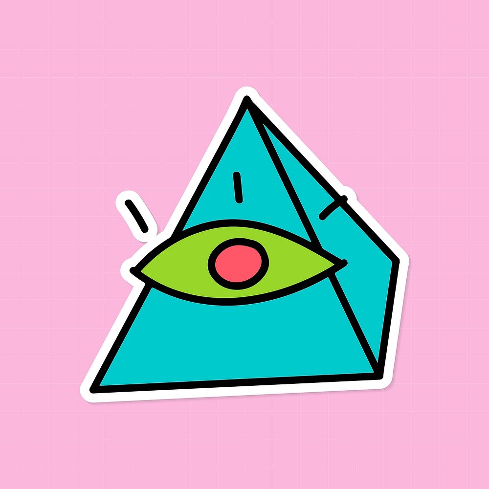 Green Eye of Providence sticker with a white border on a pink  background vector