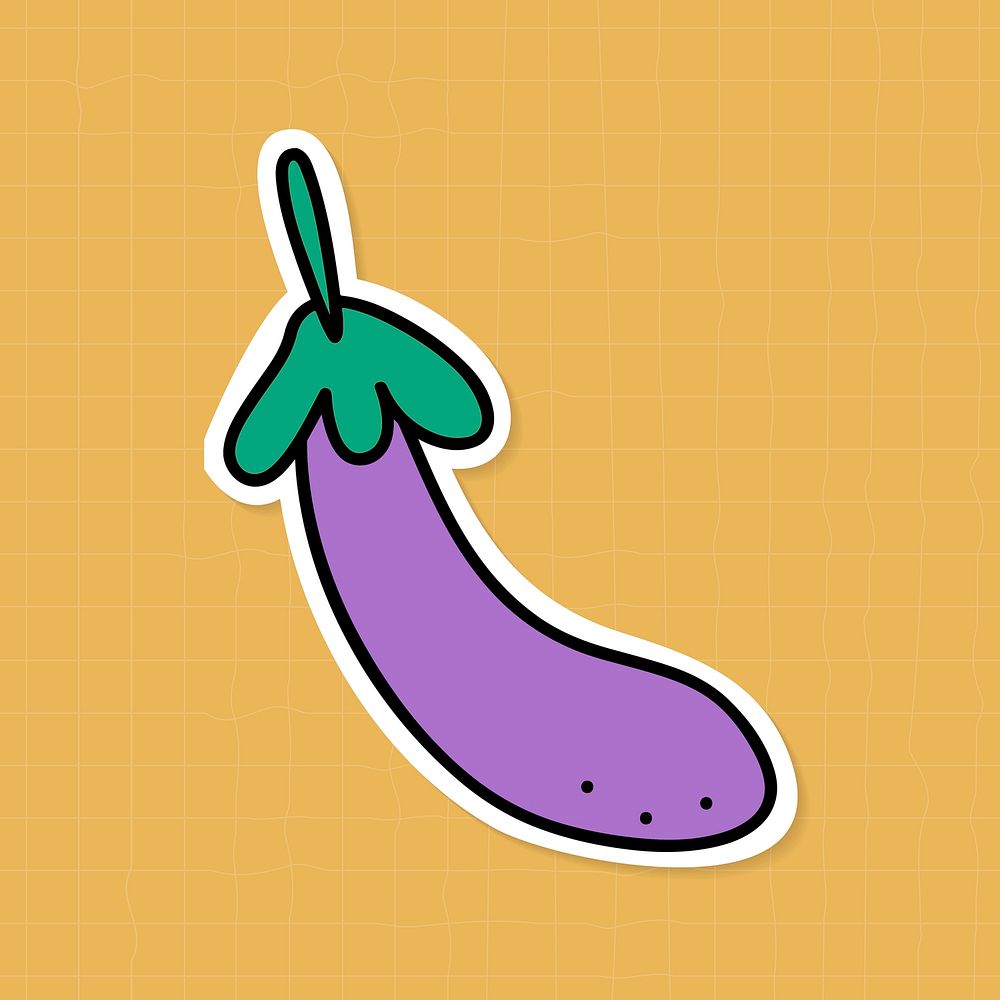 Ripe eggplant sticker with a white border vector