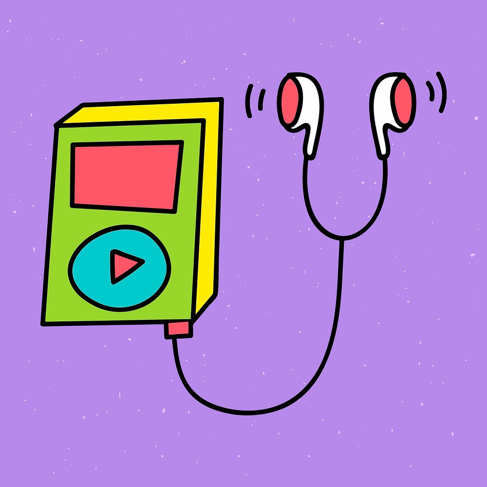 Colorful MP3 player illustrated on a purple background