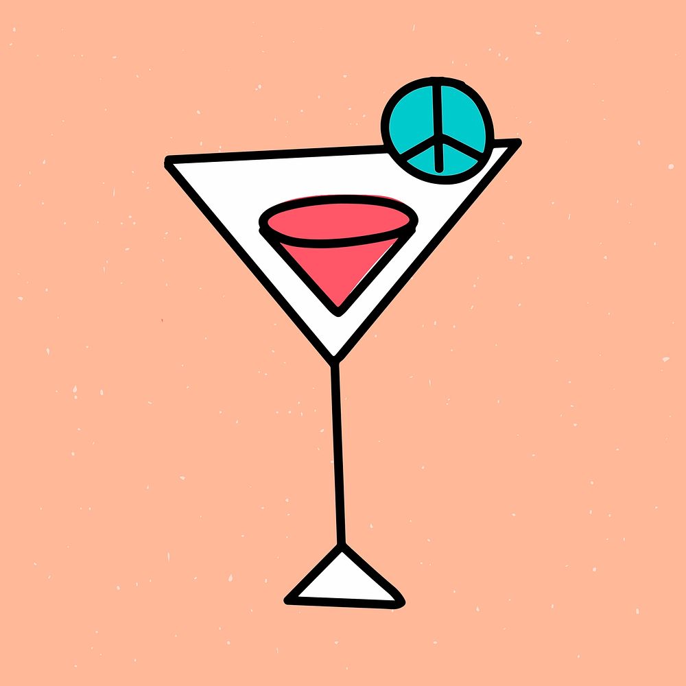 Pink cocktail illustrated on a pastel orange background vector