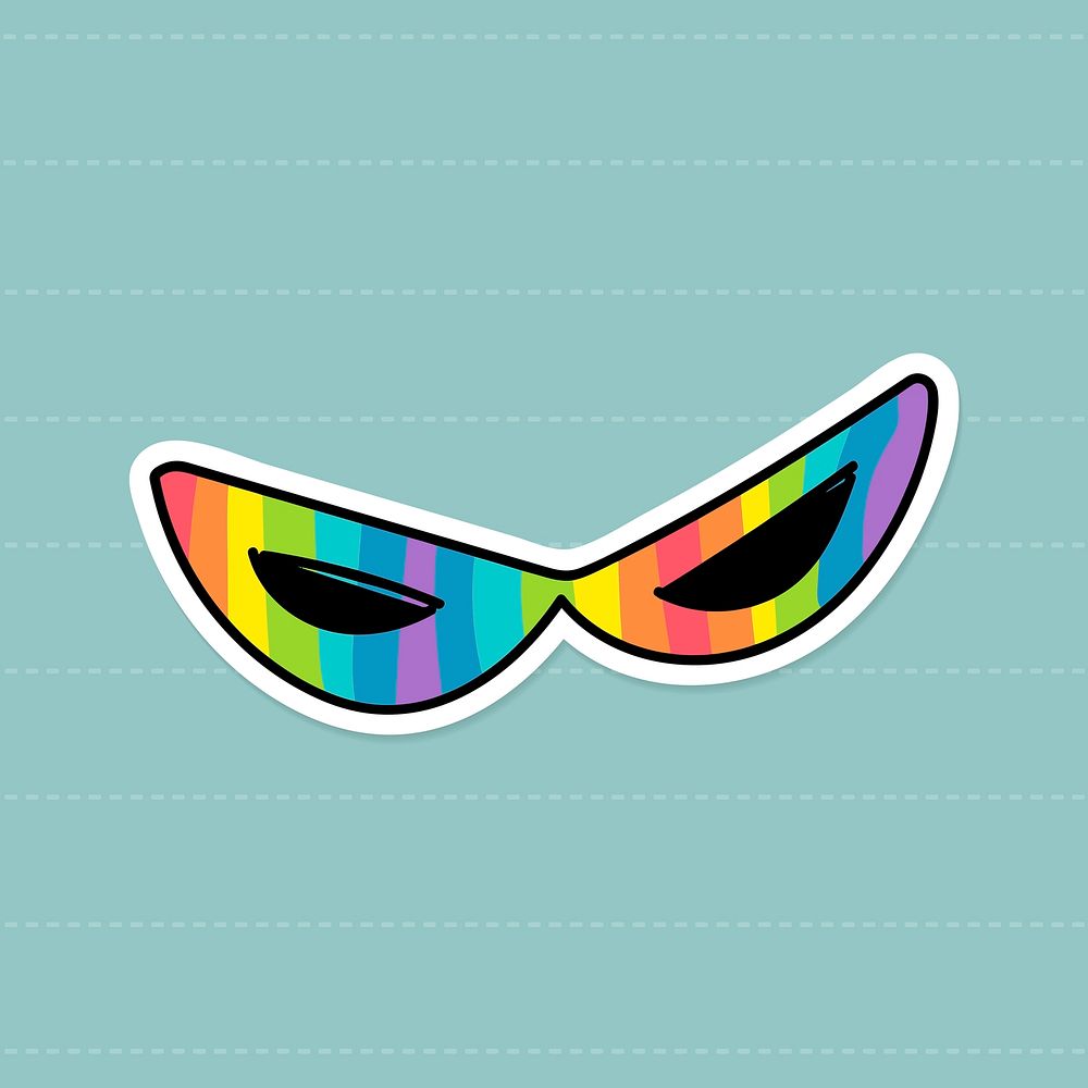 Fancy rainbow mask sticker on green background vector
