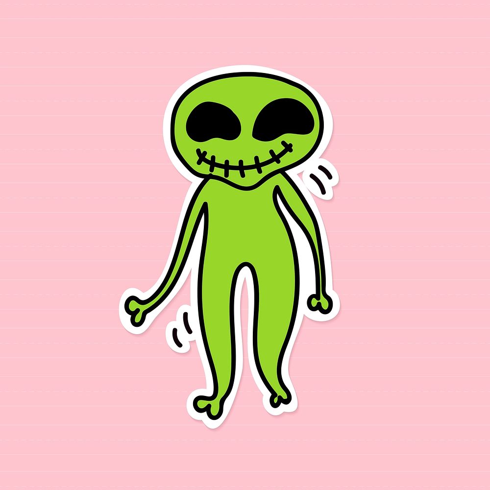 Cheerful green extraterrestrial mate vector sticker