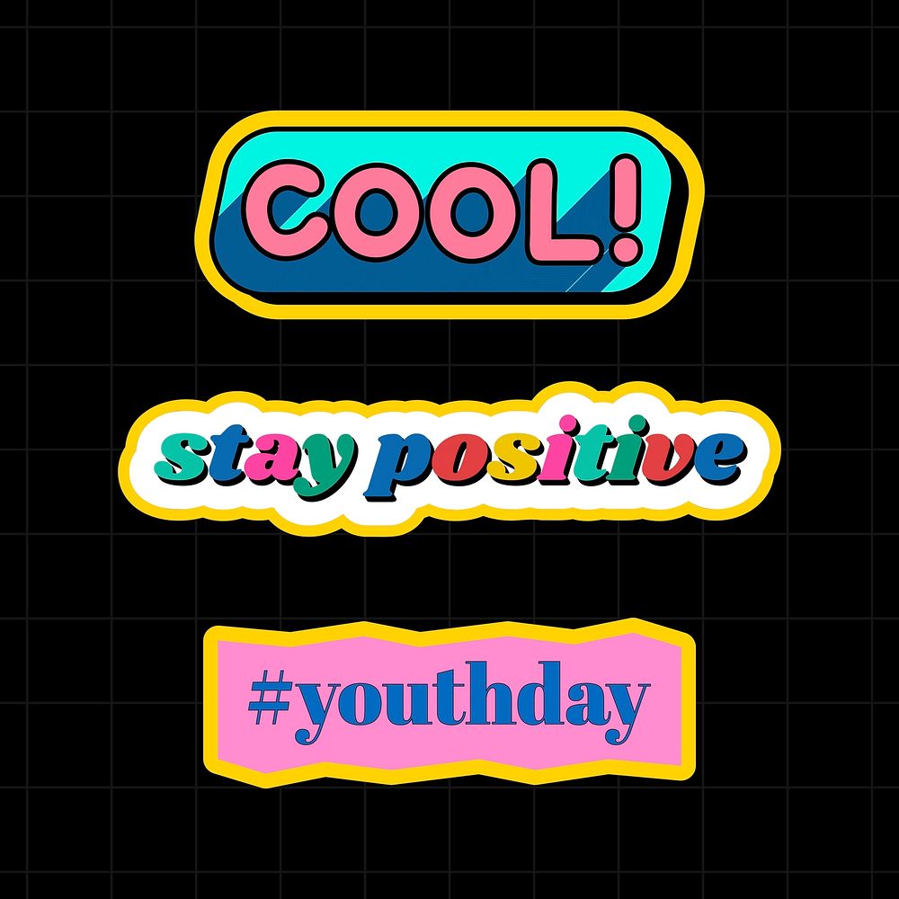 Fun and colorful word stickers set vect