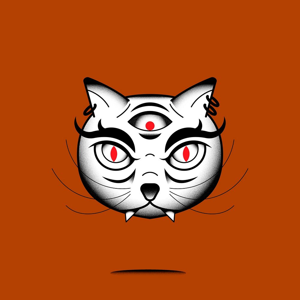 Three-eyed bakeneko Japanese monster cat on a brown background vector
