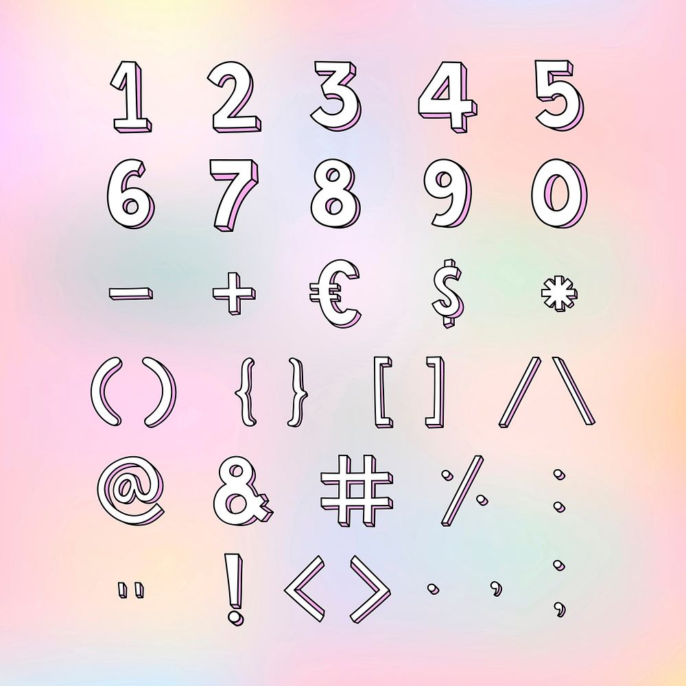 Styled numbers and symbol set vector