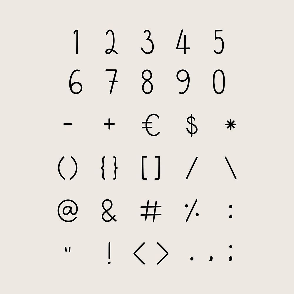 Styled numbers and symbol set vector