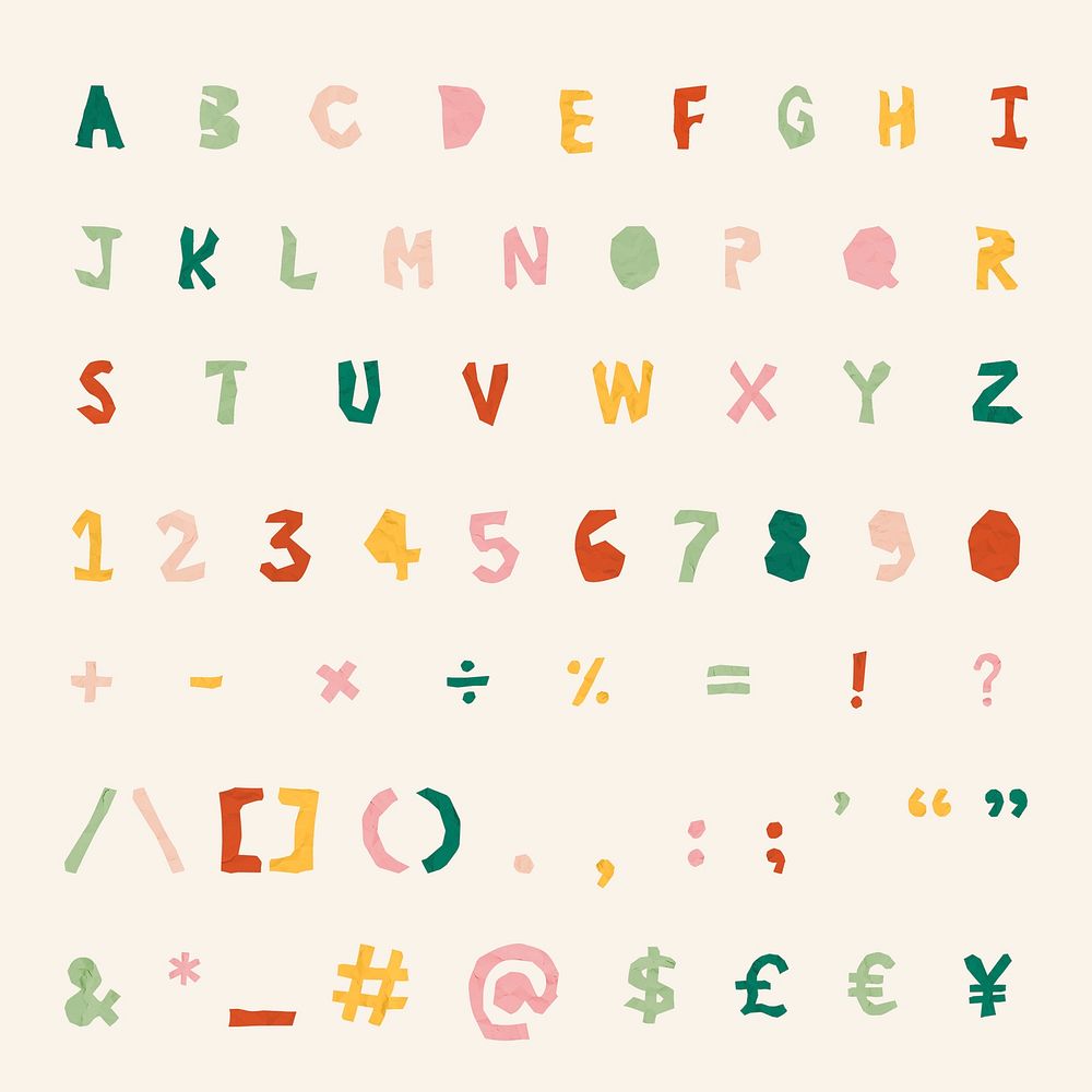 Alphabet, Numbers, Symbols psd font set 