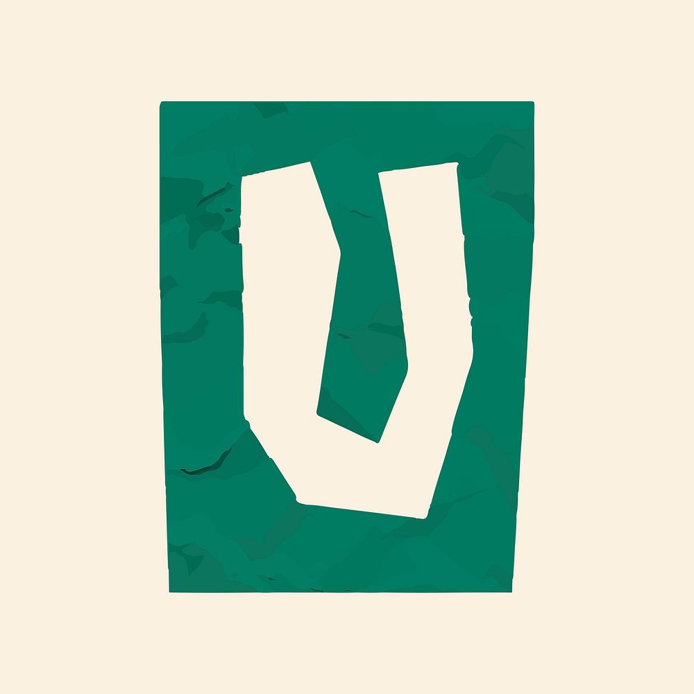 U letter paper cut alphabet typography vector