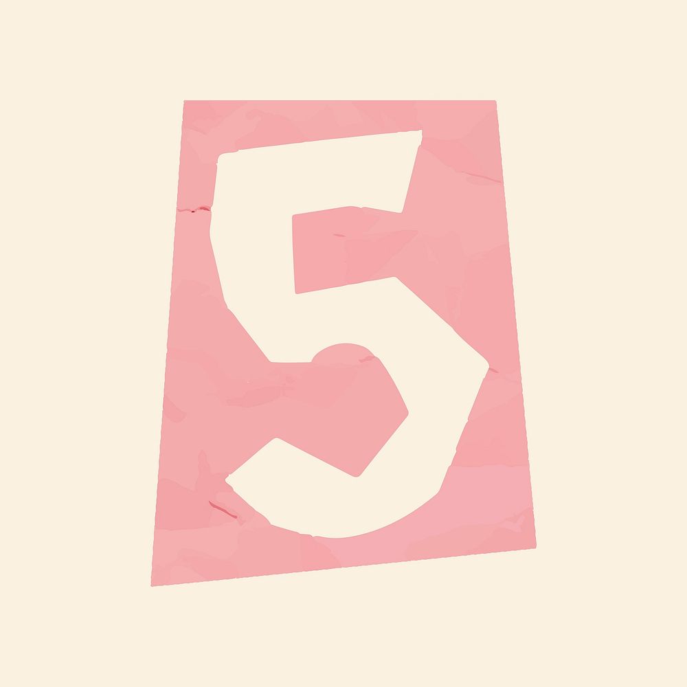 Number 5 font paper cut typography vector