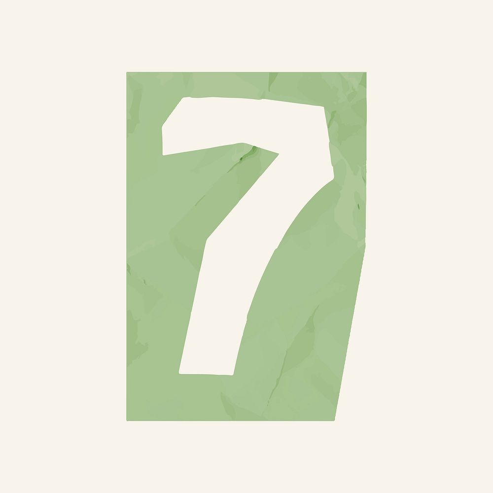 Number 7 font paper cut vector typography