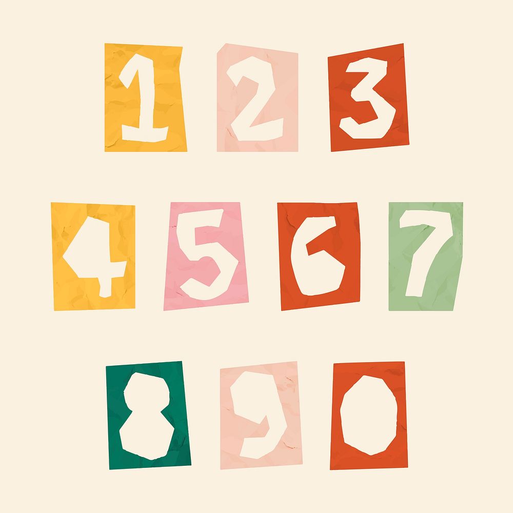 Number font paper cut typography psd set