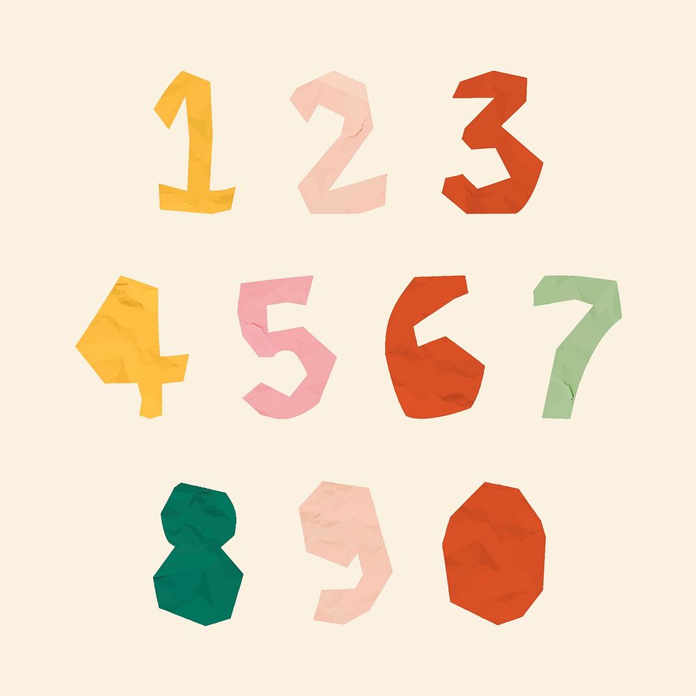 Number font paper cut typography vector set
