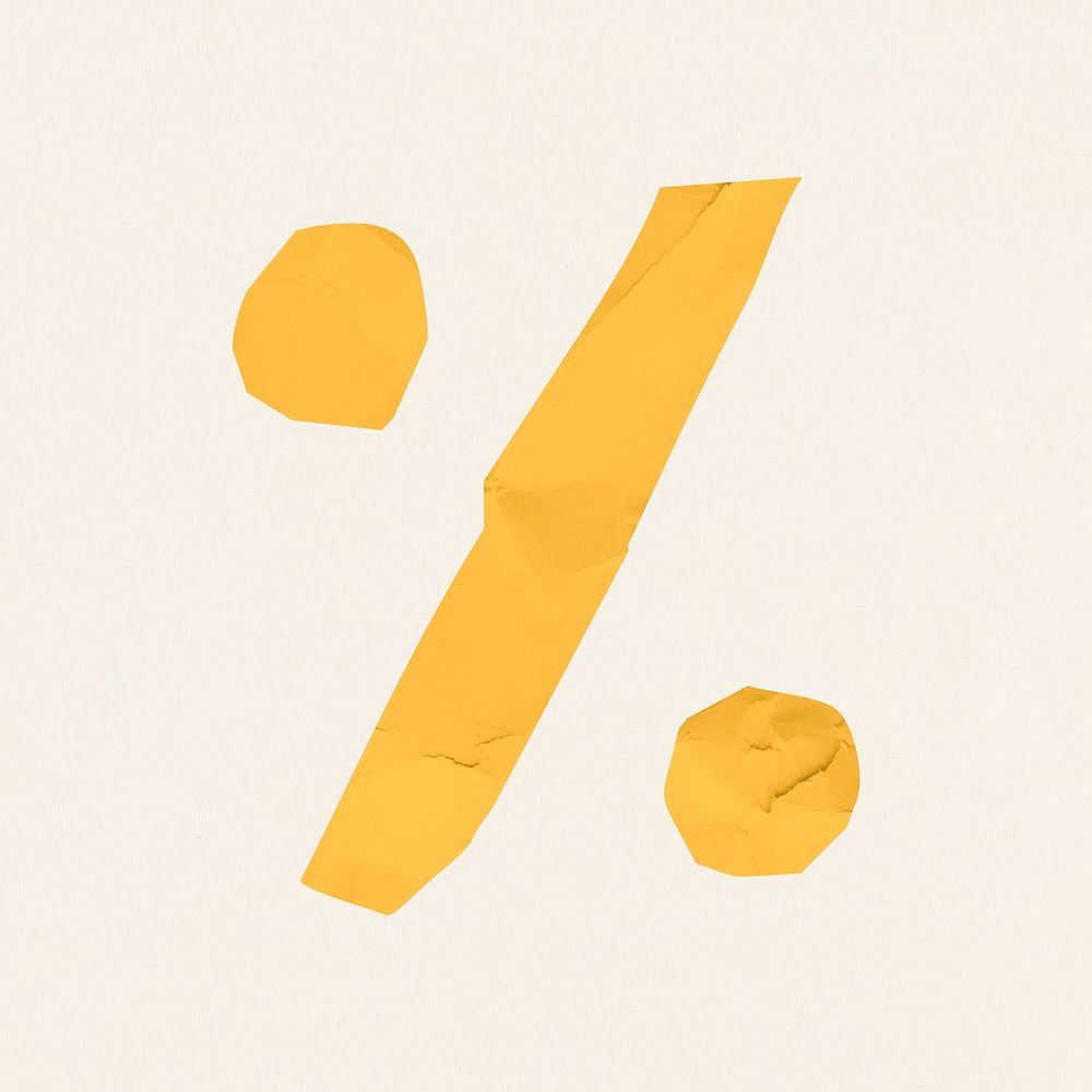 Yellow percentage paper cut symbol psd
