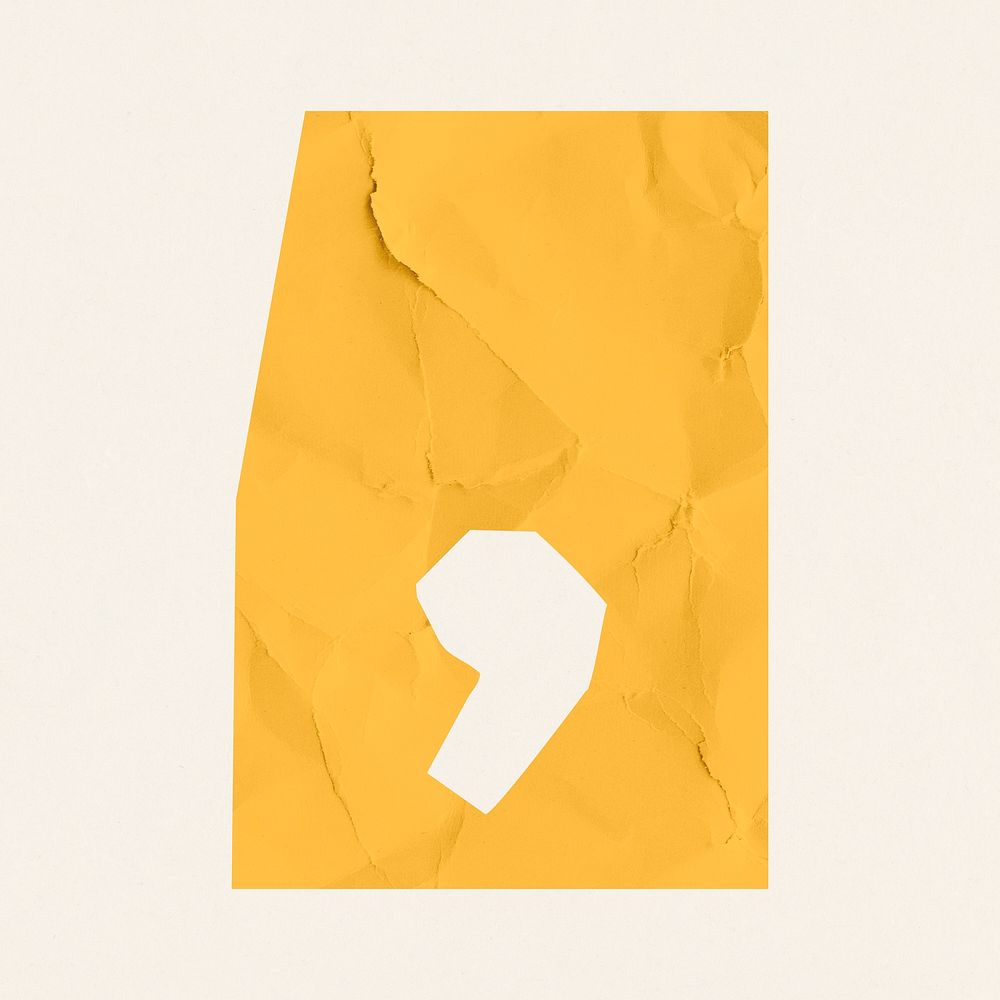 Yellow comma sign paper cut symbol psd