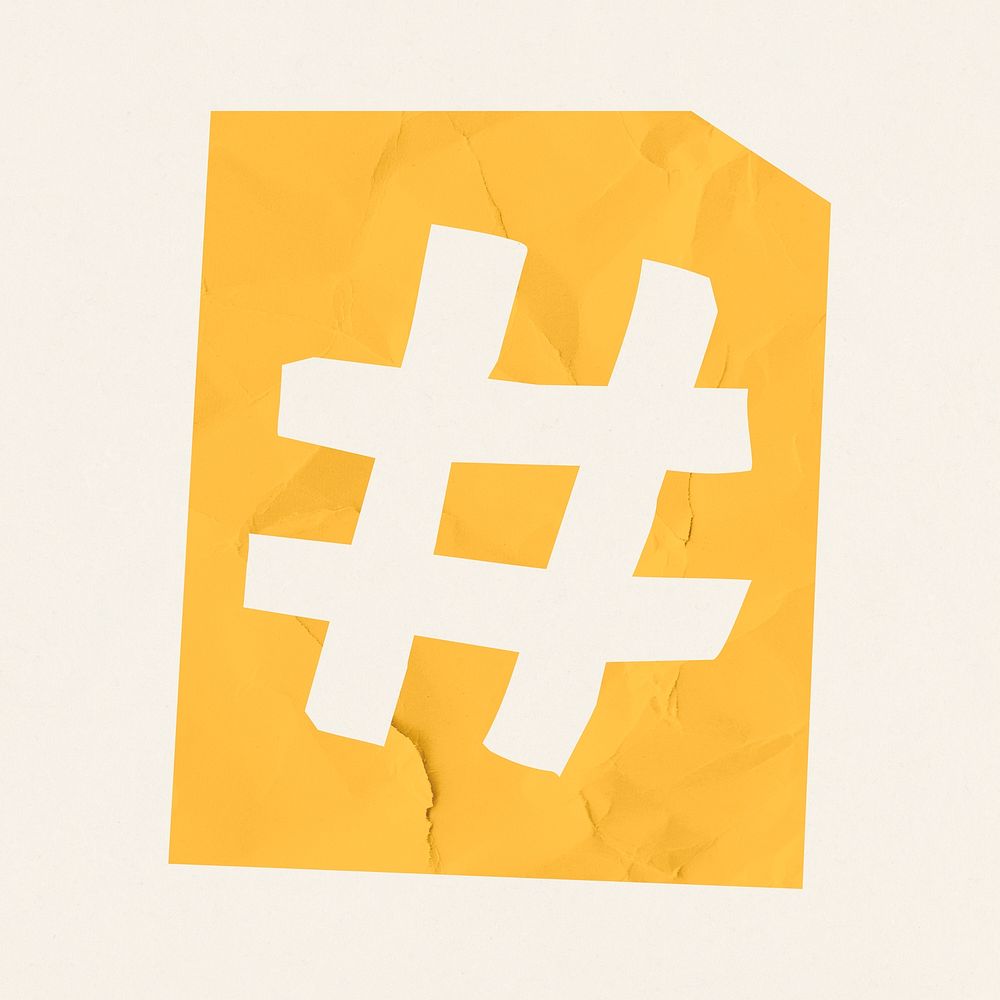 Hashtag symbol paper cut symbol psd