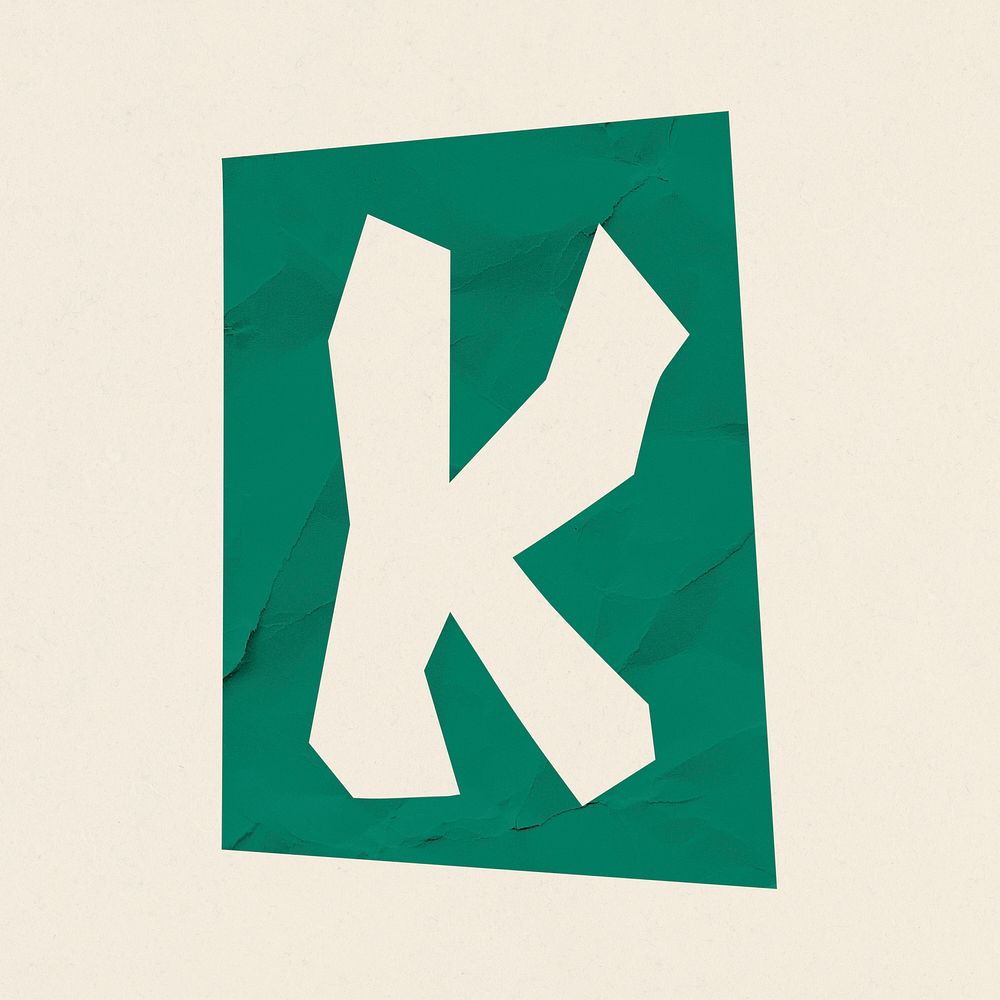 K letter paper cut alphabet typography font psd