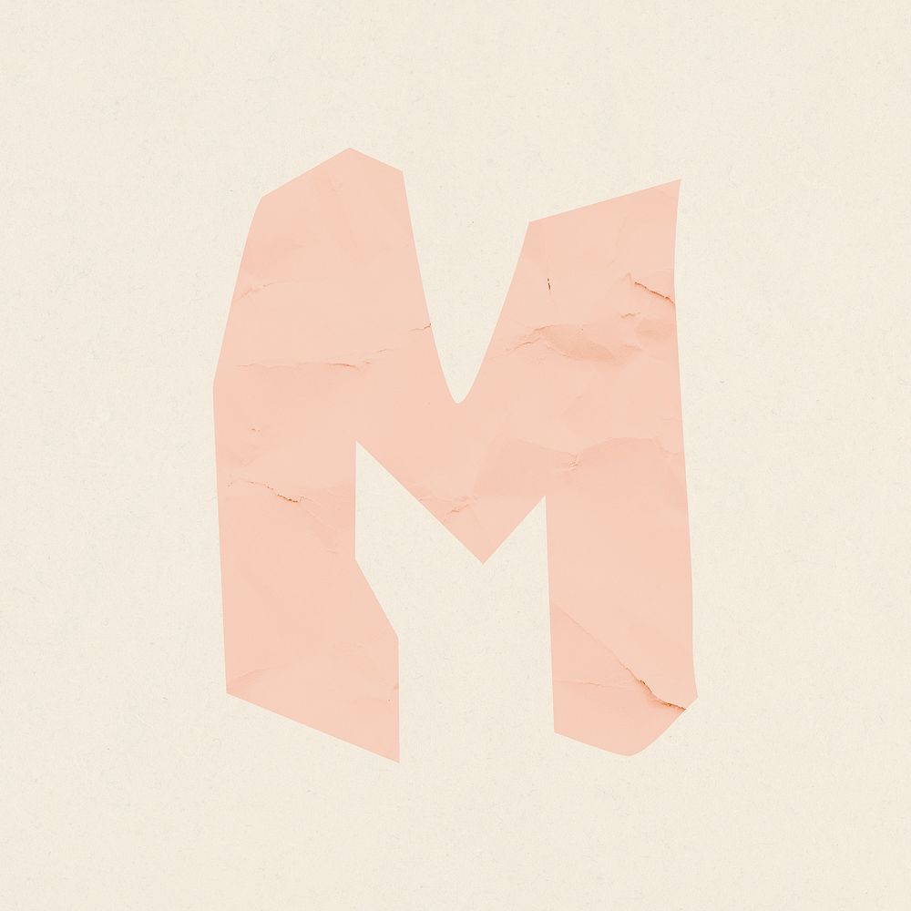 M letter paper cut alphabet psd typography font