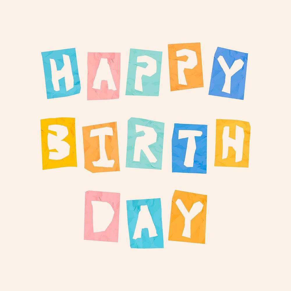 Happy birthday phrase colorful typography paper cut font