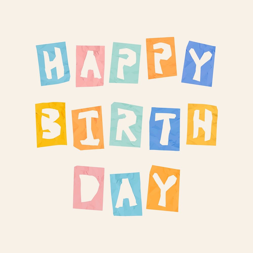Happy birthday cute message psd colorful typography paper cut font