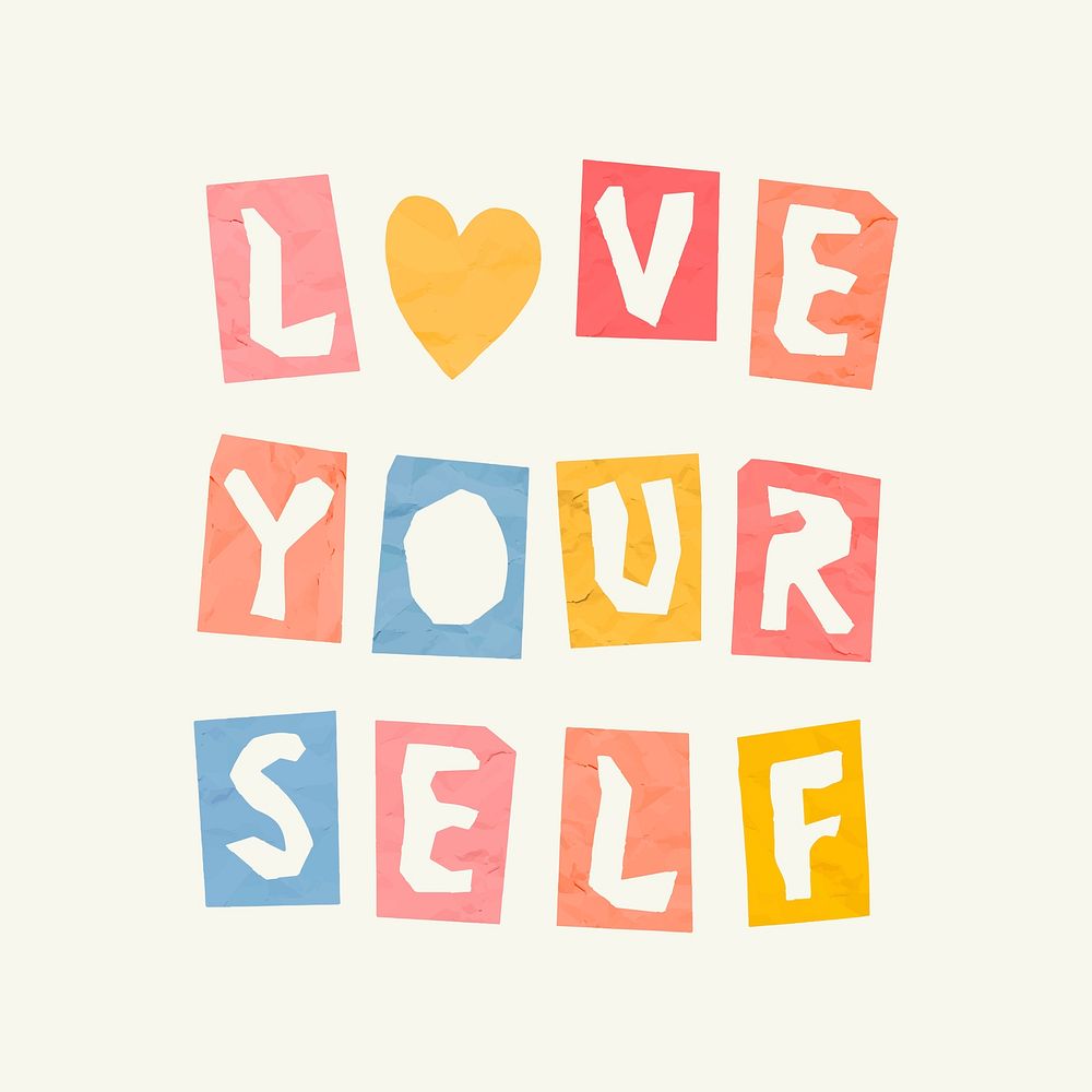 Cute font love yourself psd paper cut typography