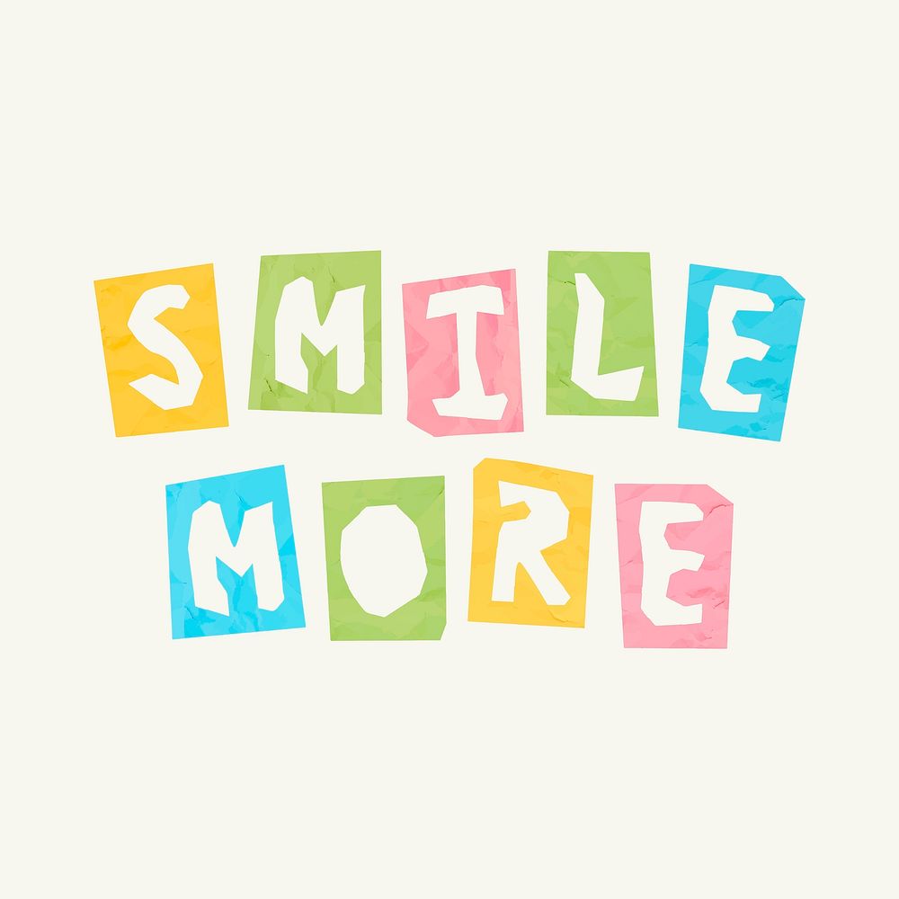 Smile more paper cut font colorful typography phrase
