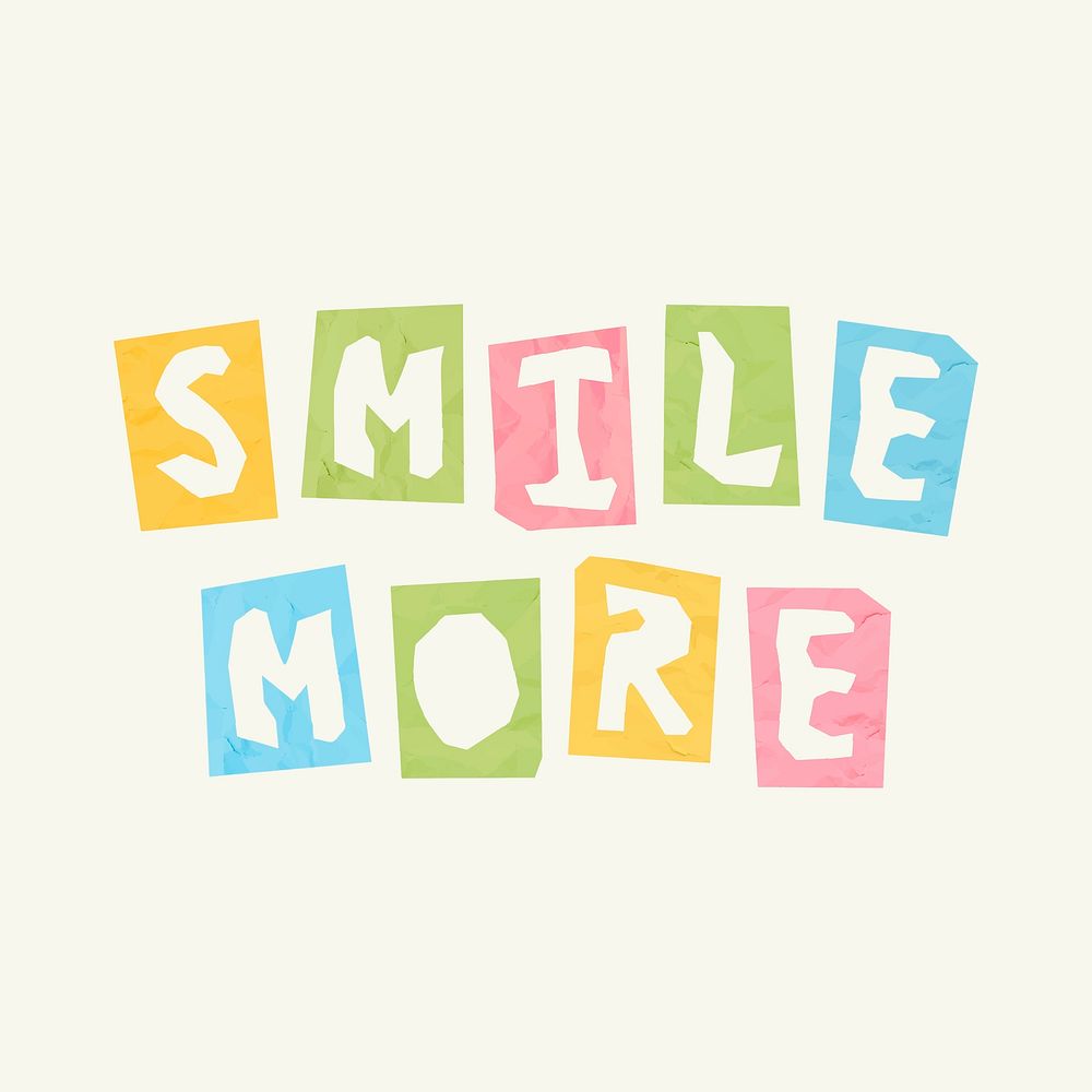 Psd smile more phrase colorful typography paper cut font