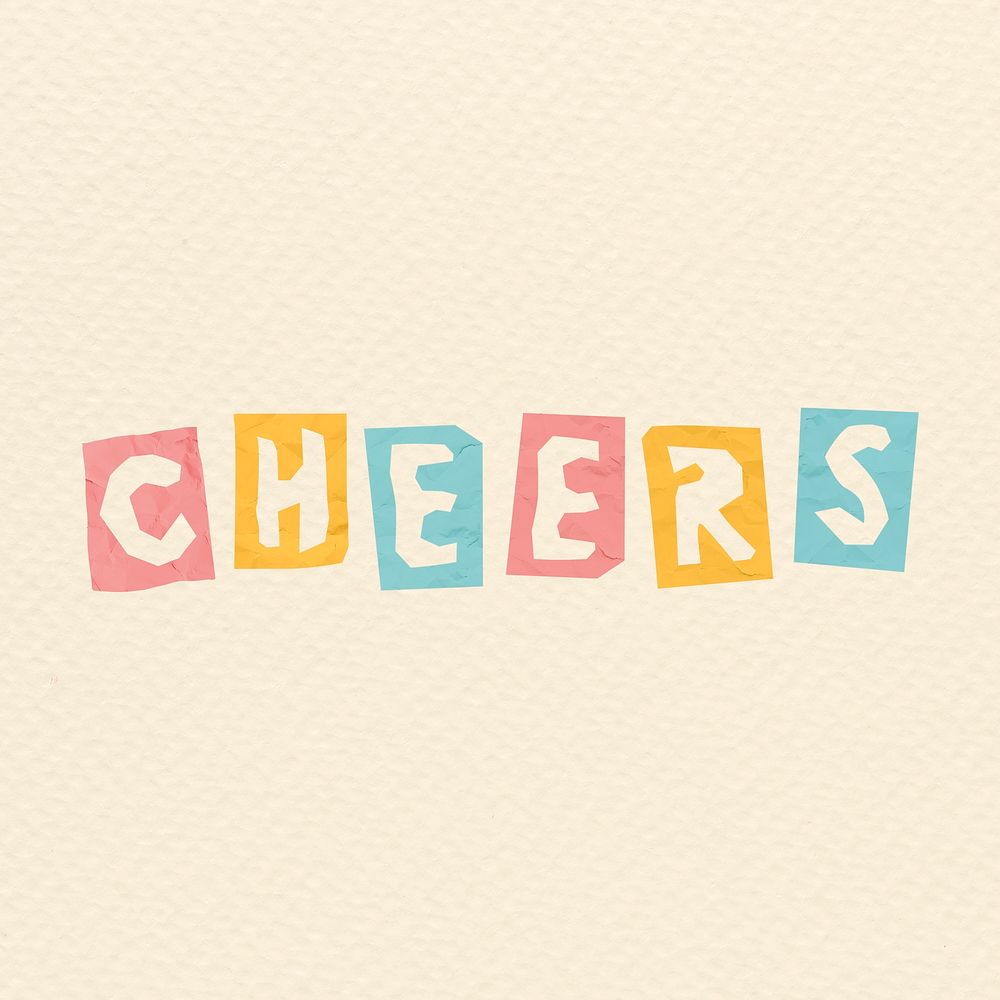 Psd word CHEERS paper cut font colorful typography