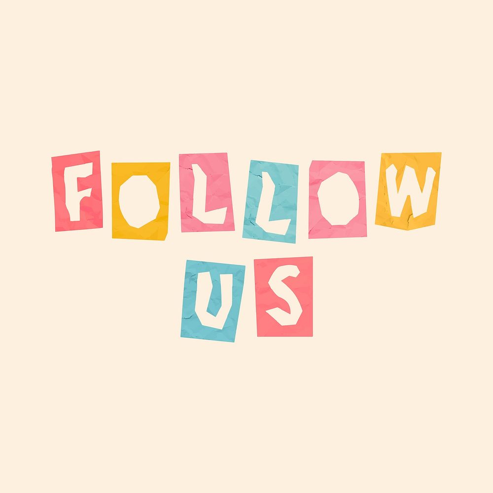 FOLLOW US word cute paper cut vector typography font