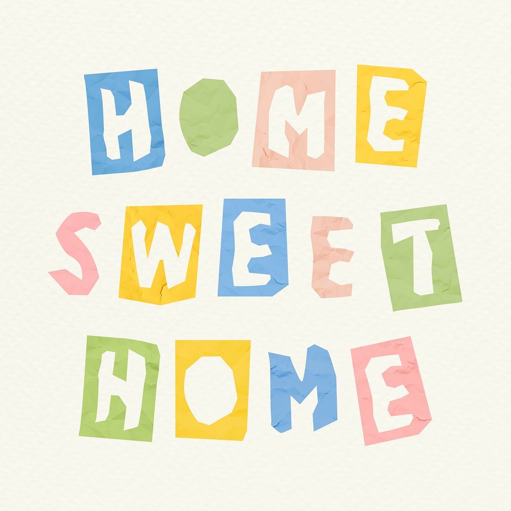 Cute message psd HOME SWEET HOME typography paper cut font