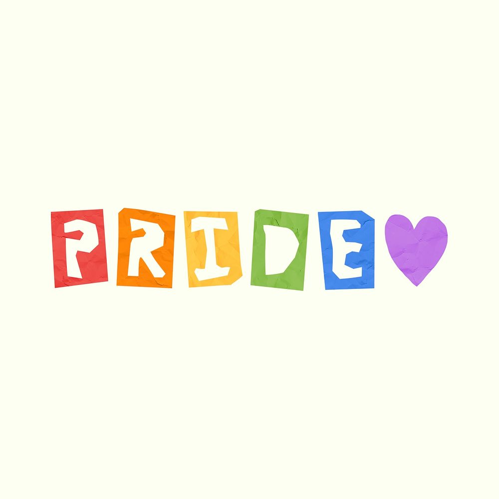 Paper cut font PRIDE word psd colorful typography 