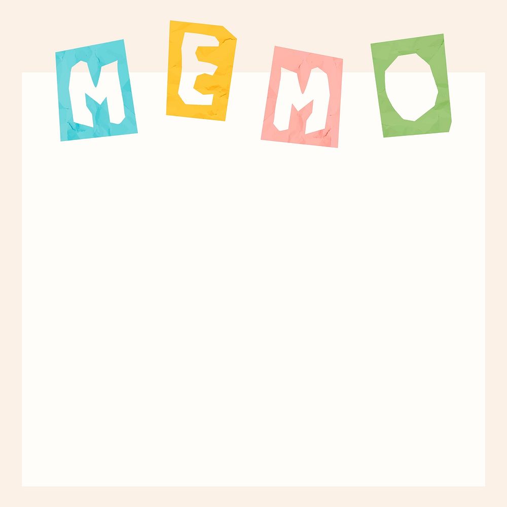 Memo word colorful typography on notepaper