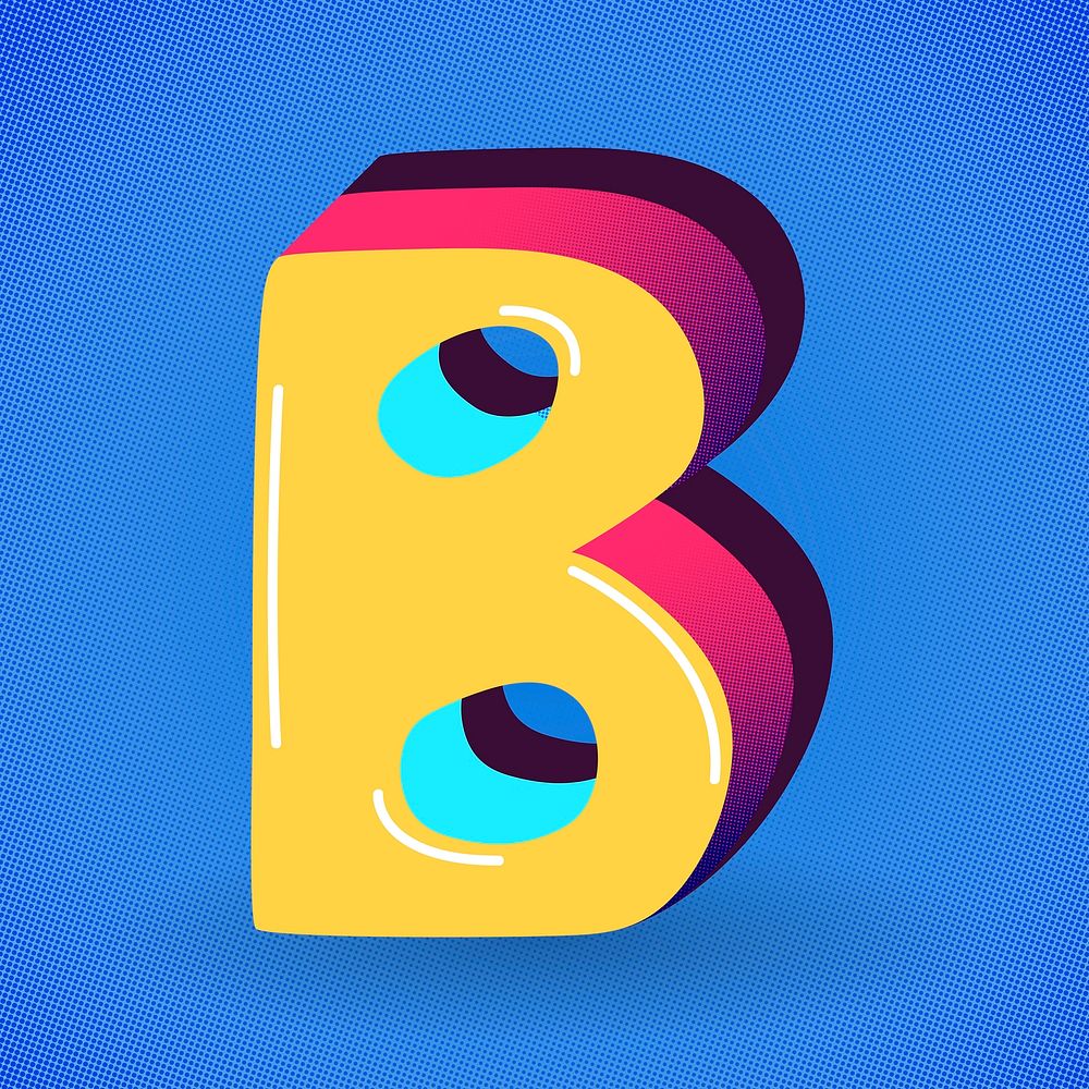 Letter B yellow funky vector stylized typography