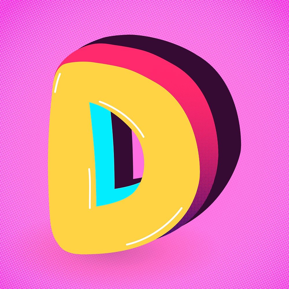 Letter D psd yellow funky stylized typography