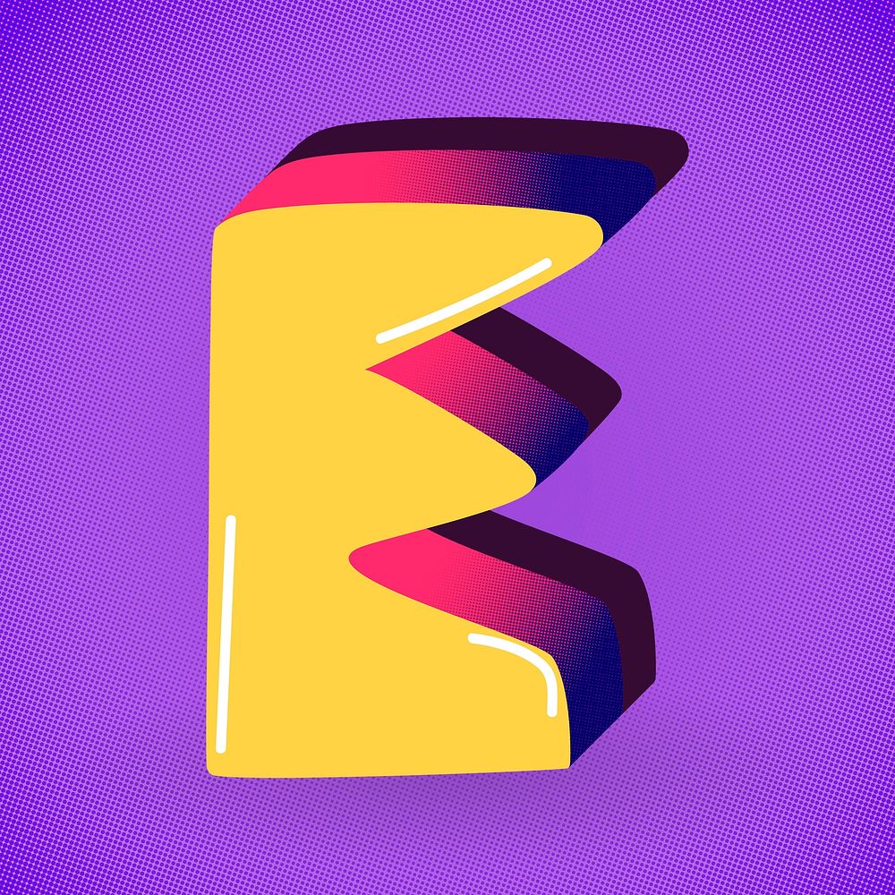 Letter E yellow funky psd stylized typography