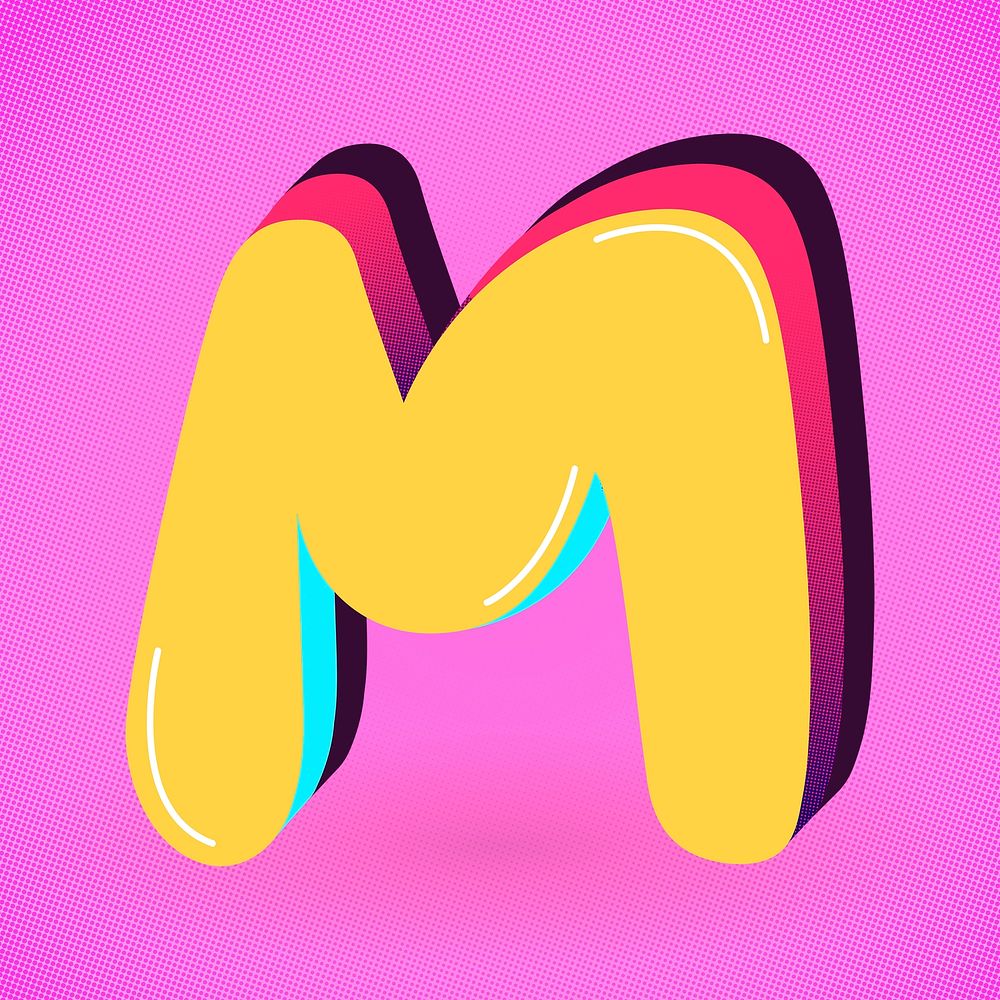 Letter M psd yellow funky stylized typography