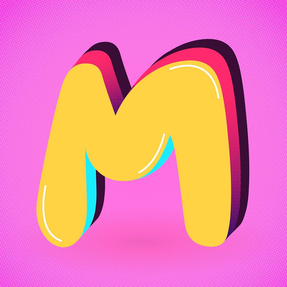 Letter M yellow vector funky stylized typography