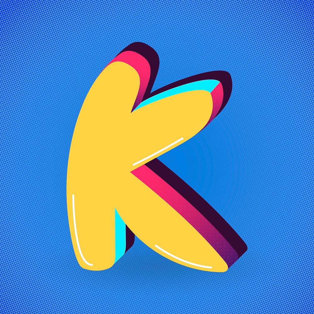 Letter K yellow funky psd stylized typography